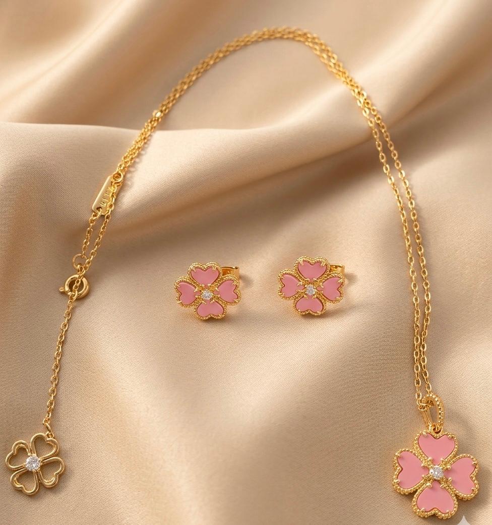 Signature Necklace & Earrings Set - Pink