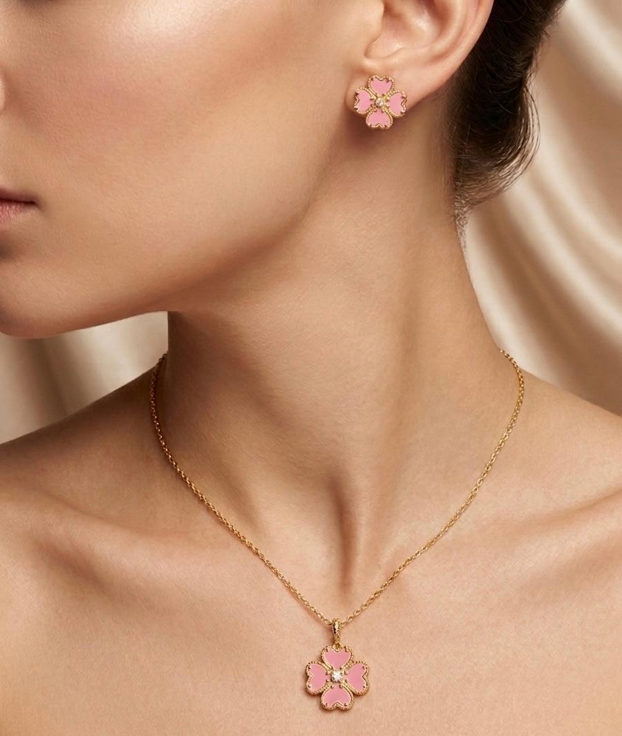 Signature Necklace & Earrings Set - Pink