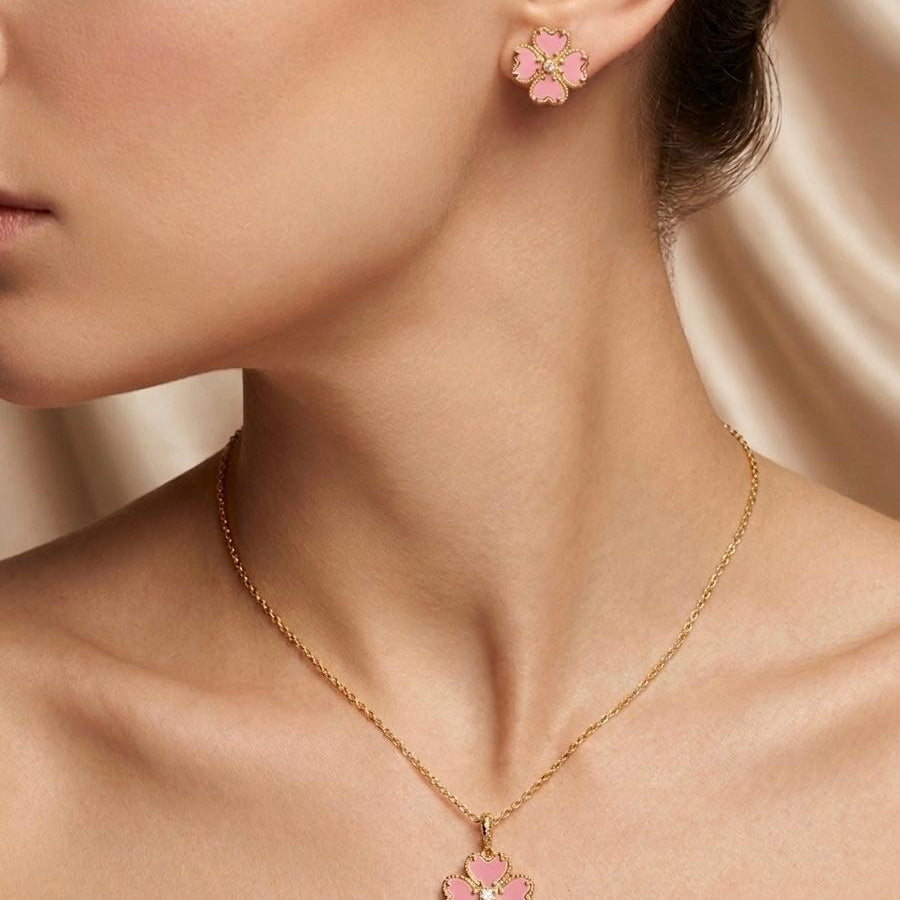 Signature Necklace & Earrings Set - Pink