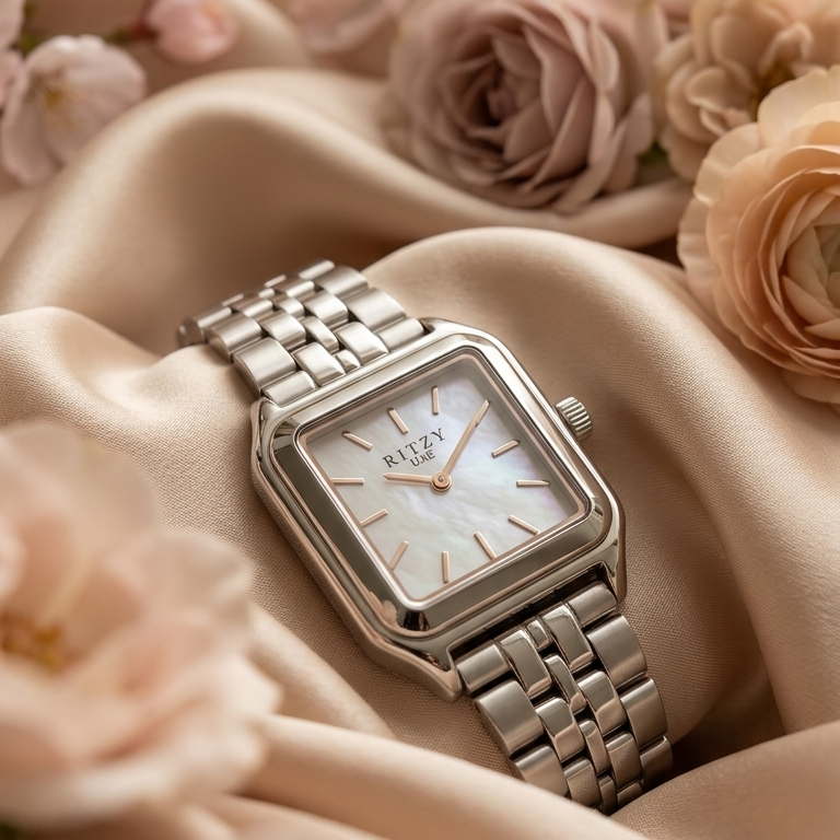 Ritzy Timeless Square Watch - Pearl