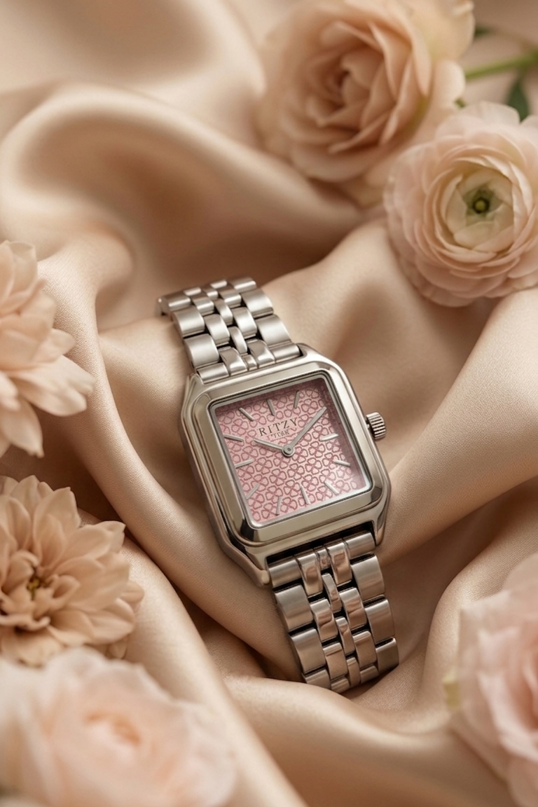 Ritzy Timeless Square Watch - Blush Pink