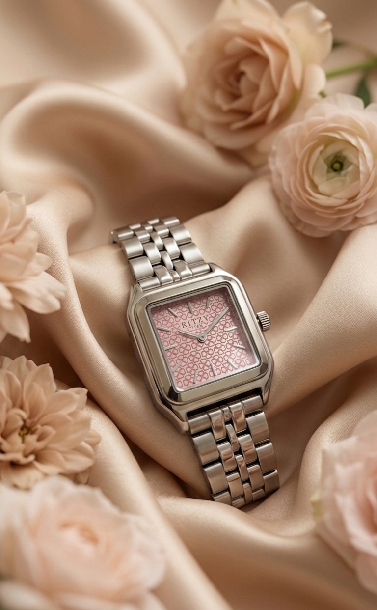 Ritzy Timeless Square Watch - Blush Pink