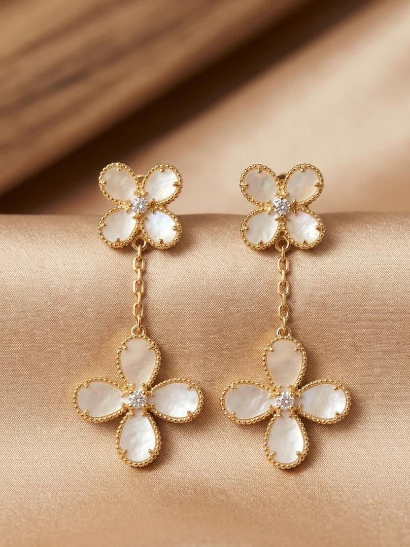 Bloom Long Earrings - Pearl