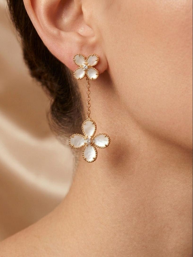 Bloom Long Earrings - Pearl