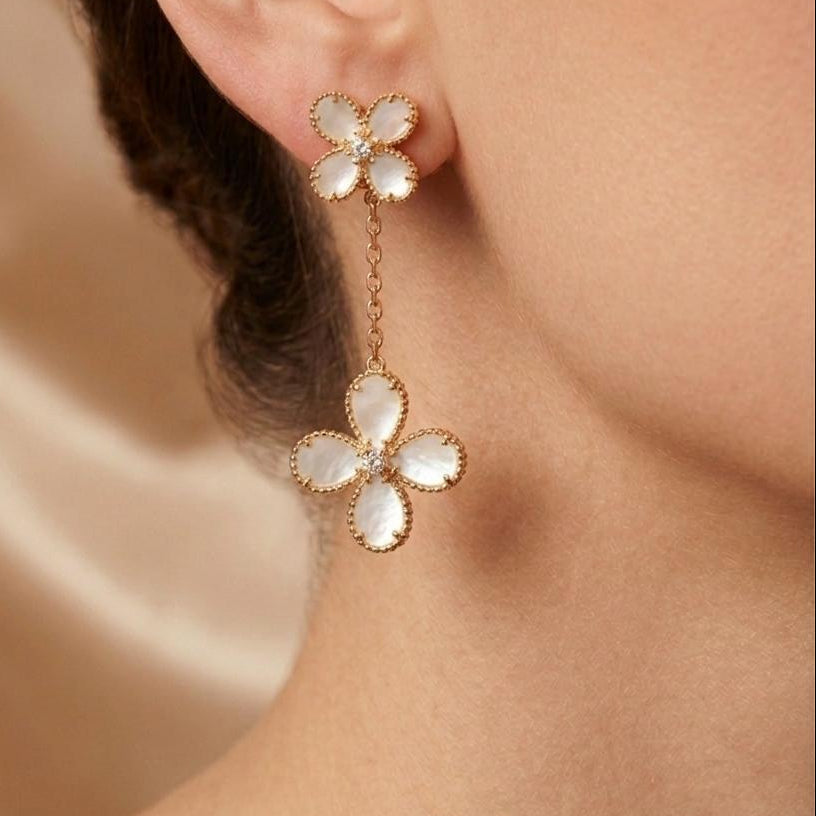 Bloom Long Earrings - Pearl