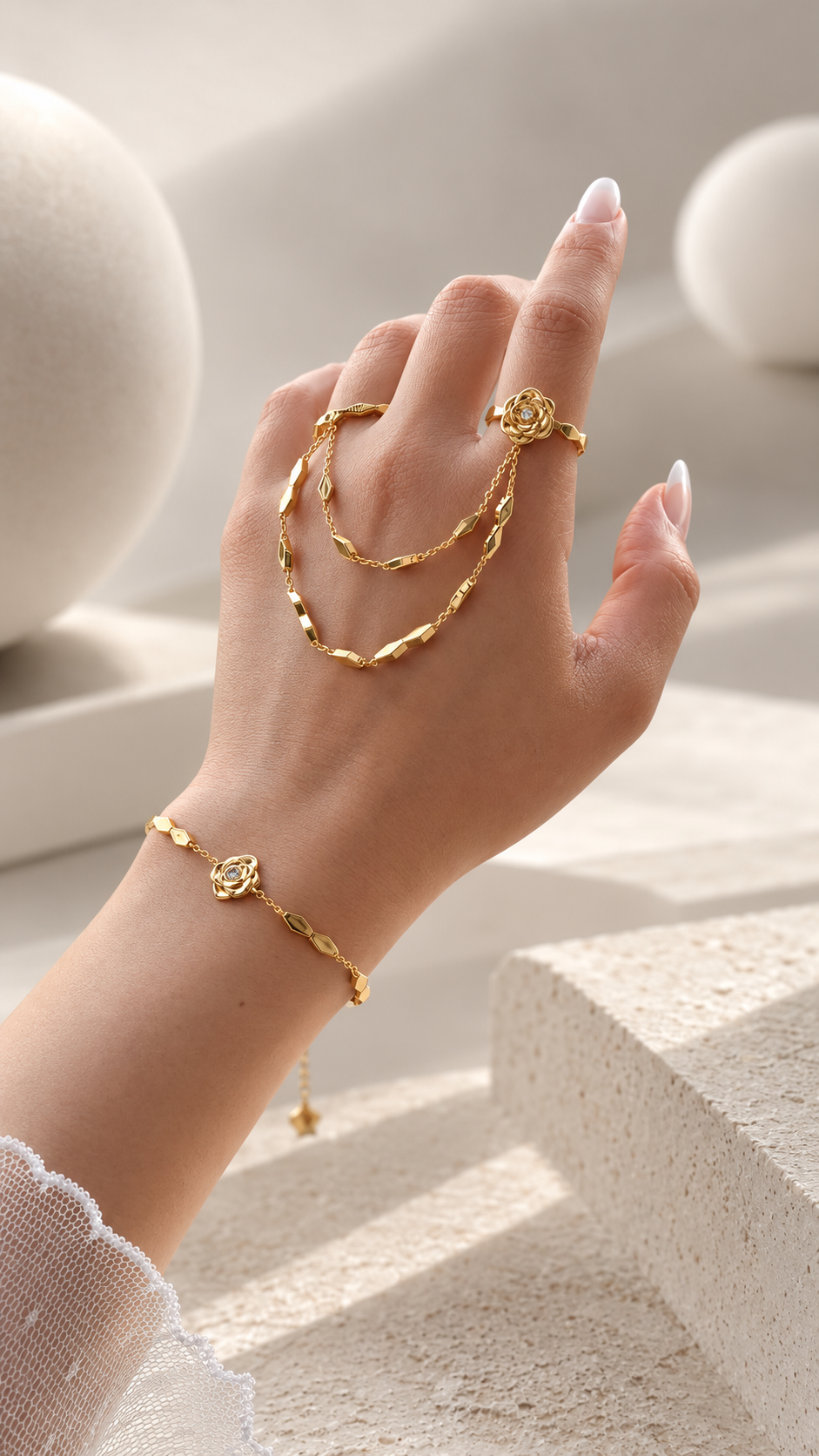 Shahad Double Ring with Chains