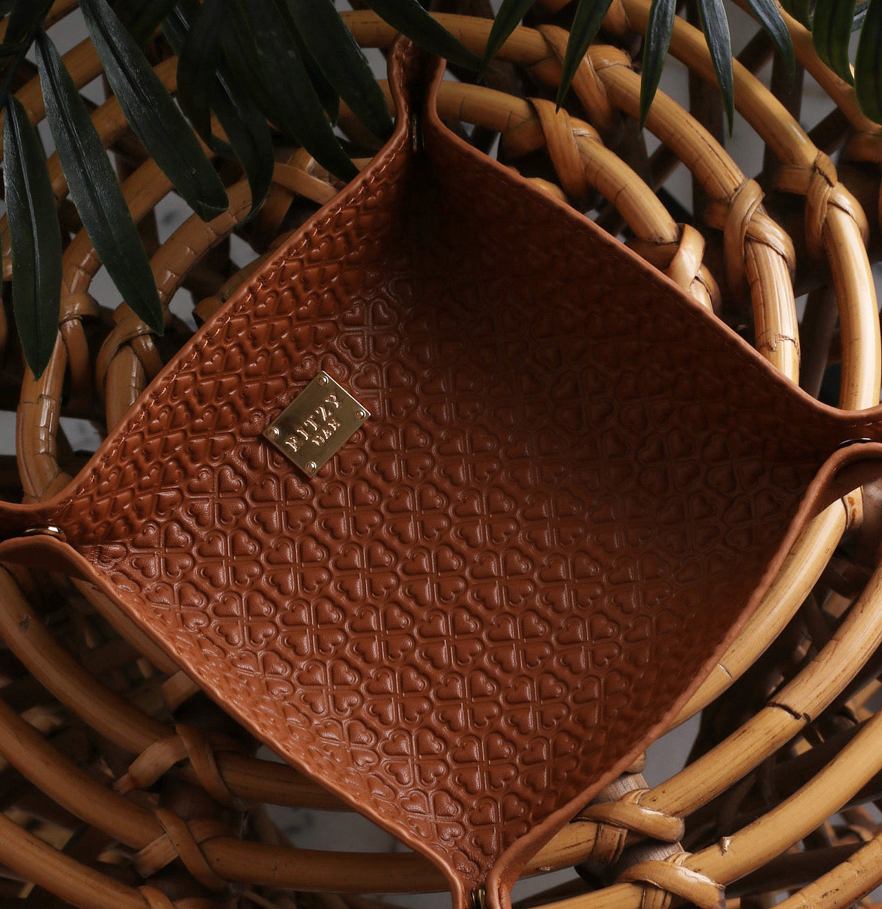 Ritzy brown calf leather jewellery tray with gold hardware