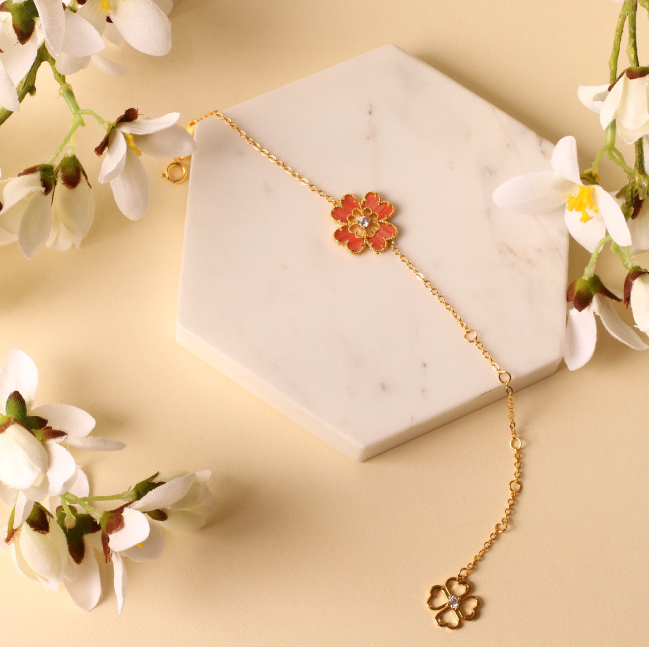 The Love Flower rhodochrosite bracelet, 18K gold plated — view 2