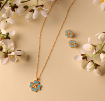 THE LOVE FLOWER  – NECKLACE & EARRINGS SET – Turquoise